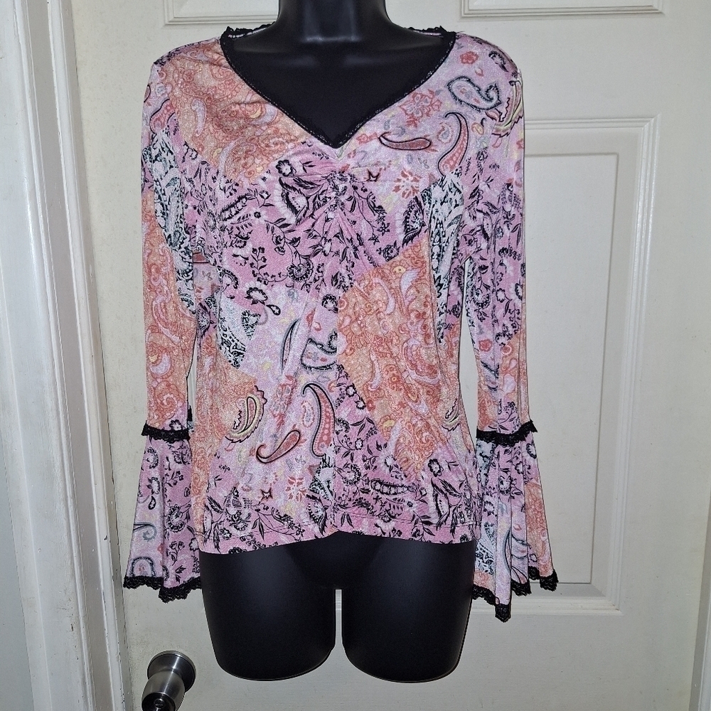 Impressions multi colored flowy blouse size Medium